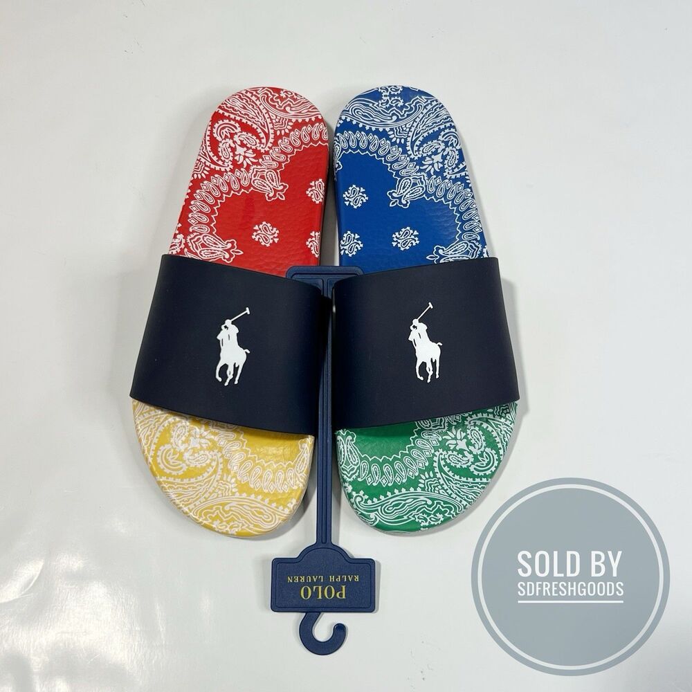 Polo Ralph Lauren Bandana Patchwork Print Slide Sandals Multicolor Size 9